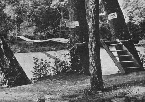 historic photo of Turkey Run State Park suspension bridge