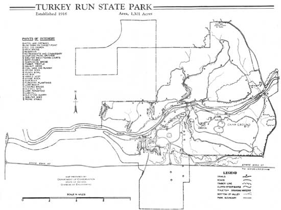 historic 1930s map of Turkey Run State Park